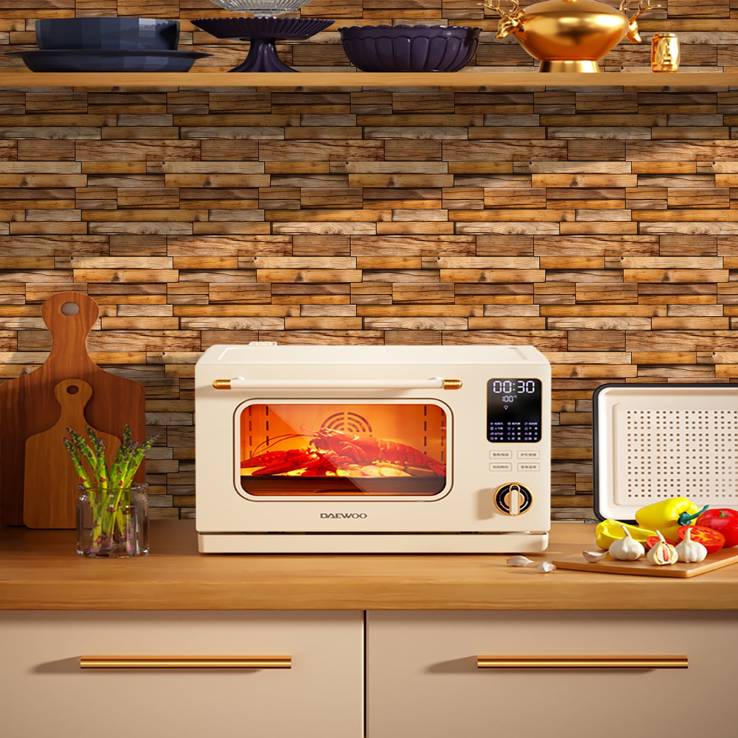 Special-shaped Wood Grain Wall Stickers, PVC Waterproof Peel-and-stick Wallpaper For Kitchen Splashback, Bathroom, Dormitory Decoration With Moisture-proof Self-adhesive Wallpaper