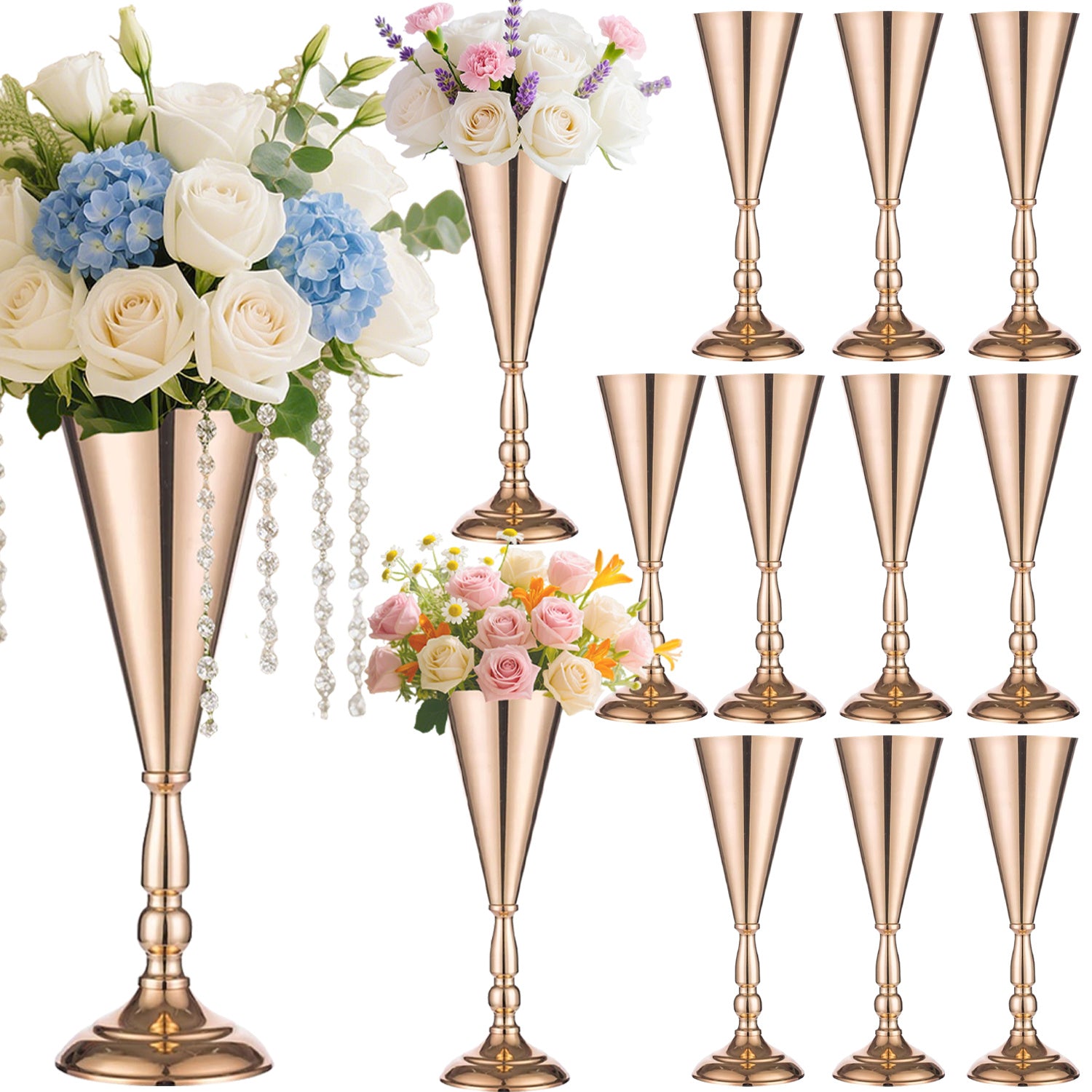 2-10 Pcs Golden Vase Flower Wedding Centerpieces
