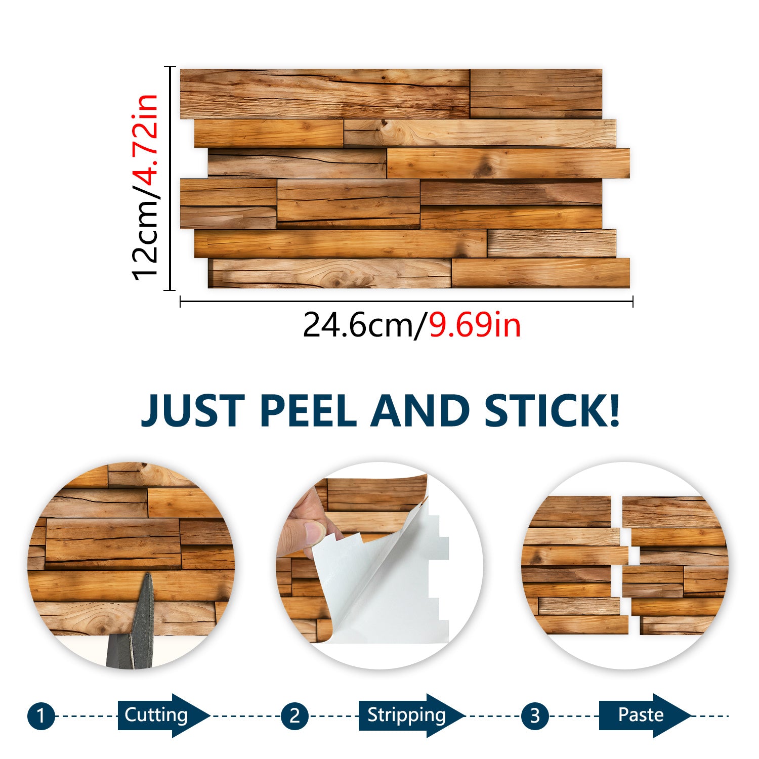 Special-shaped Wood Grain Wall Stickers, PVC Waterproof Peel-and-stick Wallpaper For Kitchen Splashback, Bathroom, Dormitory Decoration With Moisture-proof Self-adhesive Wallpaper