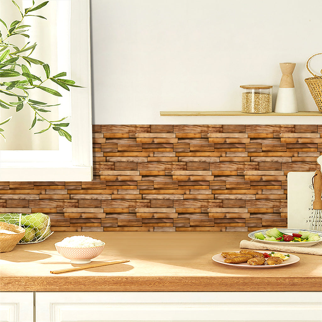 Special-shaped Wood Grain Wall Stickers, PVC Waterproof Peel-and-stick Wallpaper For Kitchen Splashback, Bathroom, Dormitory Decoration With Moisture-proof Self-adhesive Wallpaper