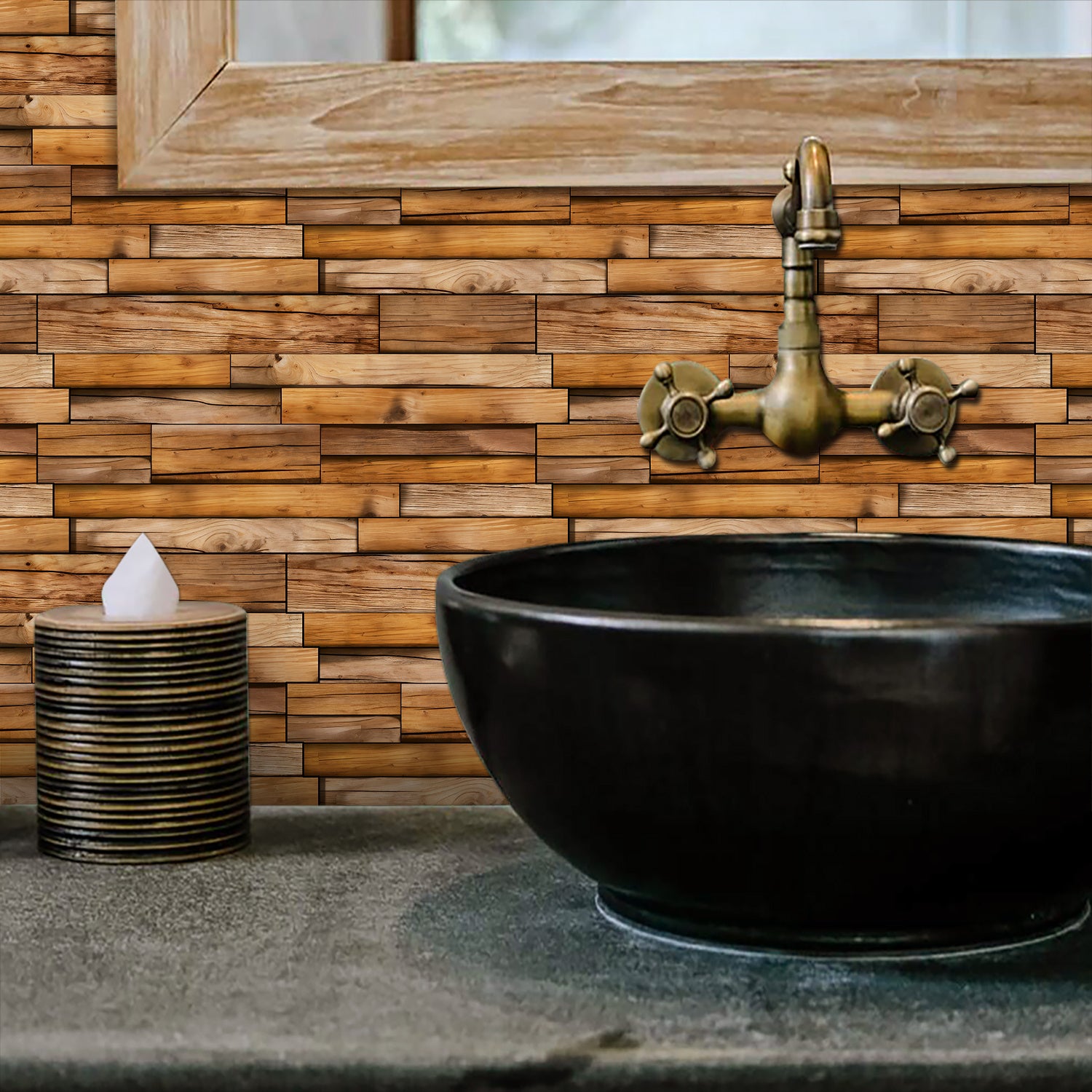 Special-shaped Wood Grain Wall Stickers, PVC Waterproof Peel-and-stick Wallpaper For Kitchen Splashback, Bathroom, Dormitory Decoration With Moisture-proof Self-adhesive Wallpaper