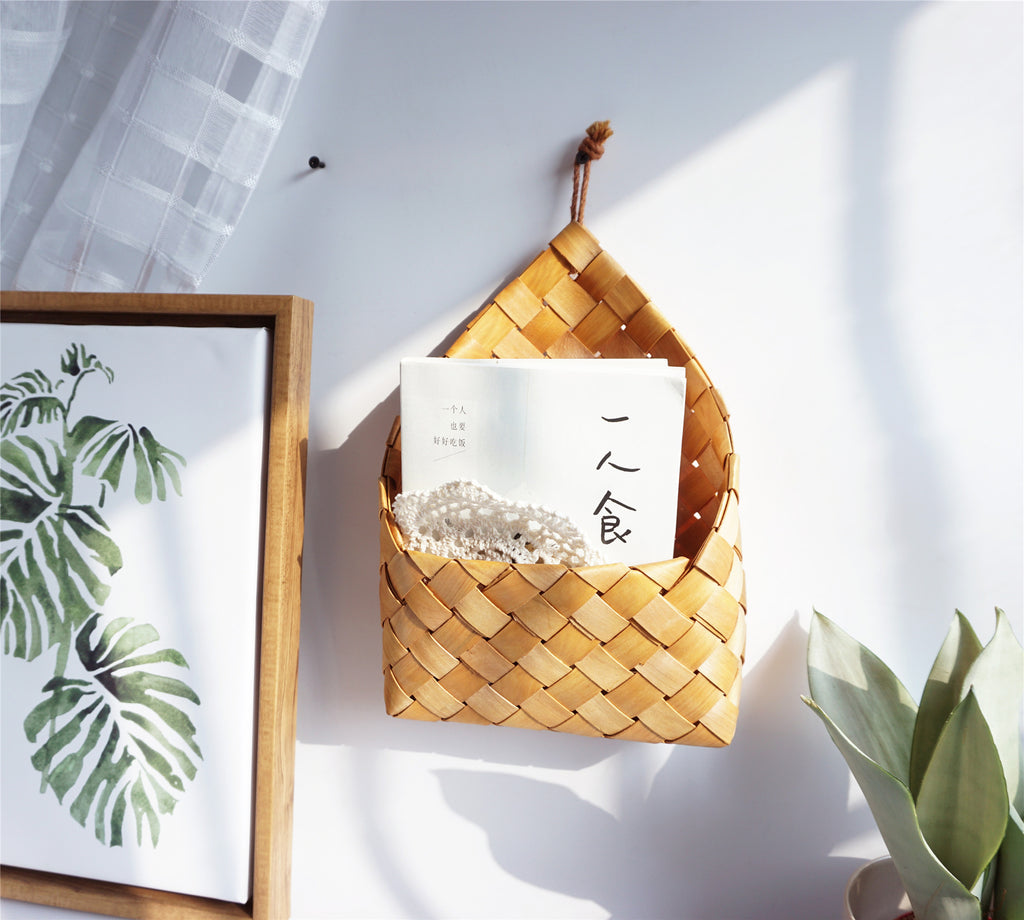 Hand Woven Wood Chip Woven Hanging Basket Sundries